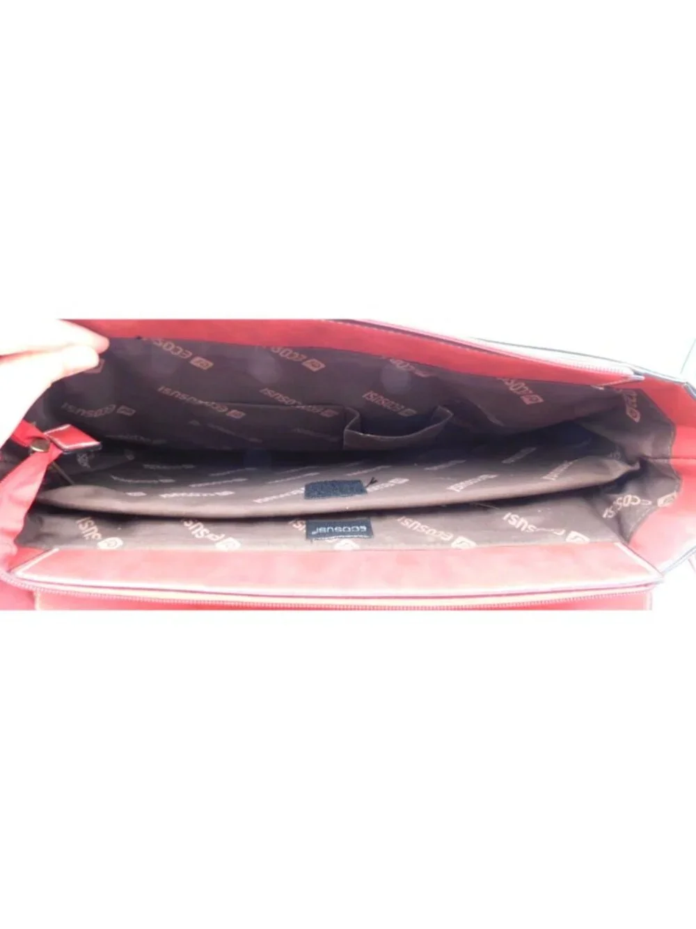 EcoSusi Professor Laptop Bag Satchel Briefcase Red Vegan Leather Crossbody - Picture 8 of 12